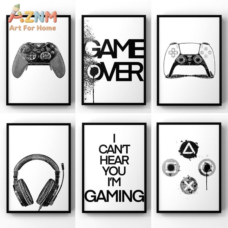 Gaming Accessories For Room - AZNM Черно-белое игровое настенное искусство на